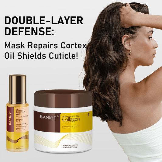BANKIT Collagen Hair Mask and Moroccan Argan Oil Hair Serum Set, Deep Nourishing and Repairing Treatment for Dry Damaged Frizzy Hair