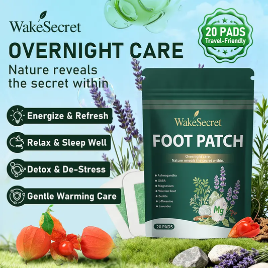 WakeSecret Natural Foot Patch – Promote Relaxation, De-Stress & Sleep Support | Overnight Herbal Foot Detox Patch with Warming Care to Soothe, Refresh & Rebalance Feet – Ashwagandha, Lavender, Magnesium, GABA, Valerian Root