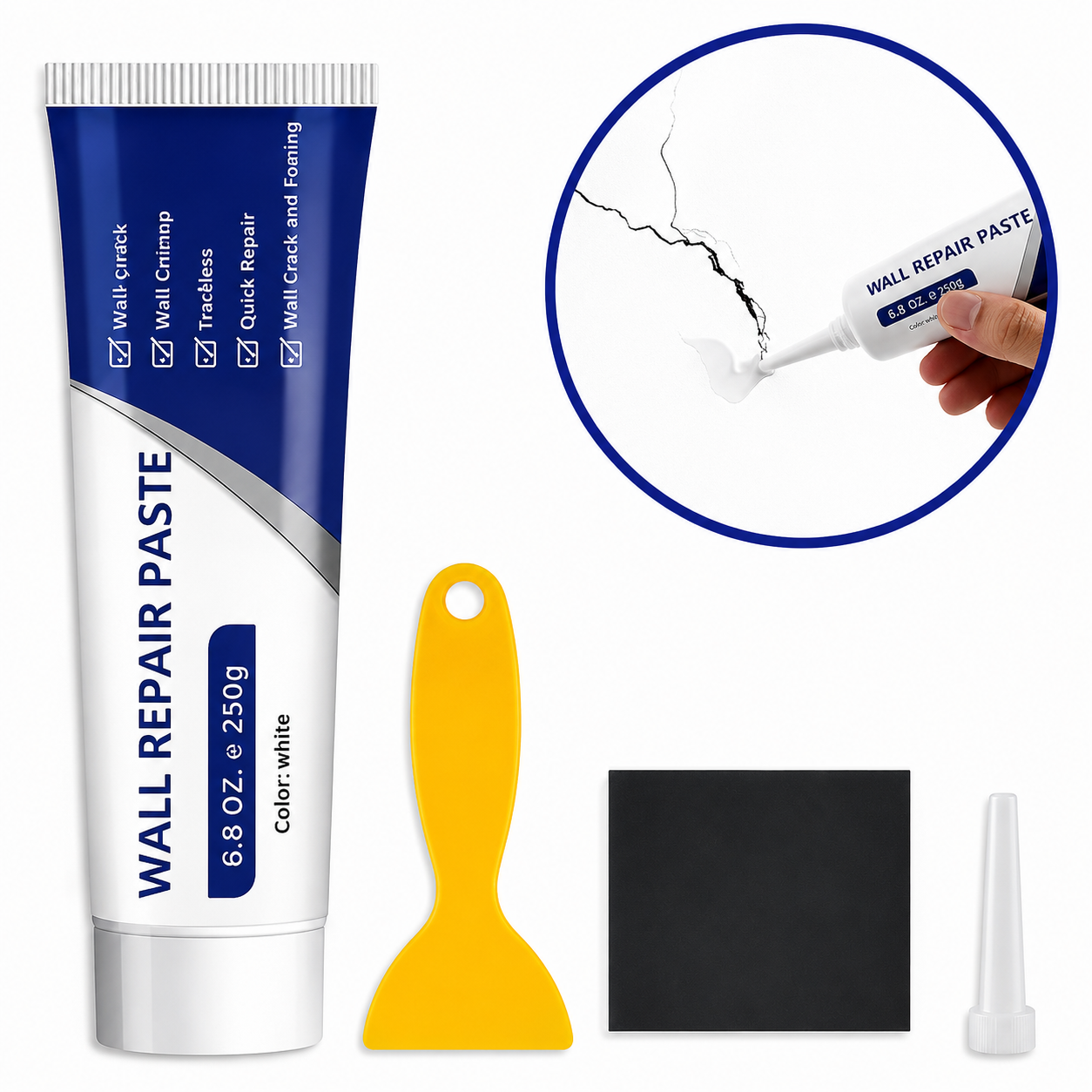 Drywall Patch Repair Kit – 250g Fast-Drying Mending Compound + Multi-Purpose Concrete Sealant + Waterproof Caulking Tools for Cracks, Holes & Leaks