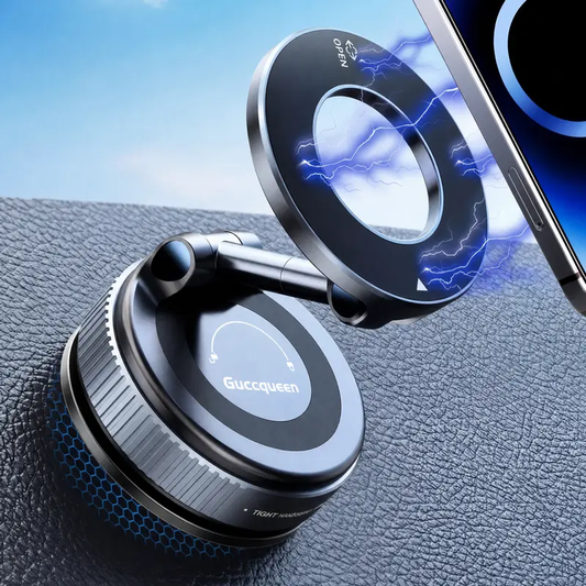 Foldable Magnetic Car Phone Holder - 20 N52 Magnets, Vacuum Suction Cup with Heat-Resistant Nano-Adhesive Base, Auto Accessories, Car Stuff, Phone Accessories for MagSafe Devices