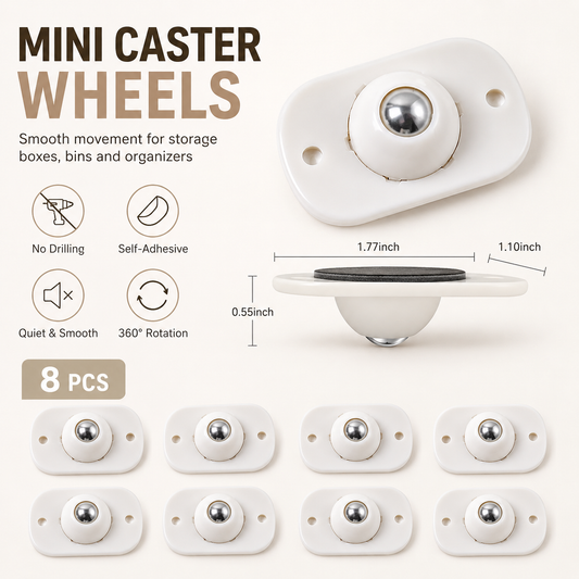 8 Counts Self Adhesive Mini Caster Wheels，360 Degree Rotation,durable,Strong Load Low Noise Self Caster Wheels