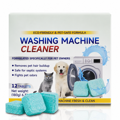 Washing Machine Cleaner Tablets 12 pack pet safe eco friendly cleaning tablets neutralizes pet related odors deep cleans grime keeps washing machine fresh easy to use