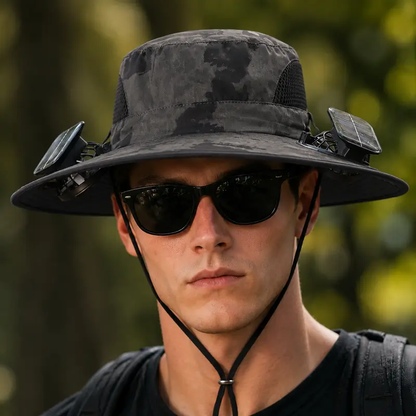 New Solar-Powered Outdoor Cooling Fan Hat — Sun Protection Hat with Solar Fan | Dual-Power Rechargeable Fan | Outdoor Water-Resistant Fan | Ideal for Sporting Events | Unisex Design