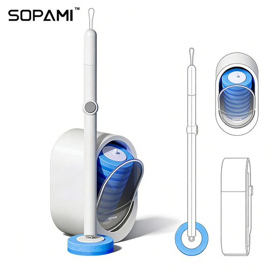 SOPAMI Disposable Toilet Brush Kit - 32 Refill Heads & Holder, Rotating No-Touch Deep Cleaner for Under-Rim & Corner, Bathroom Cleaning Tool for Home, RV