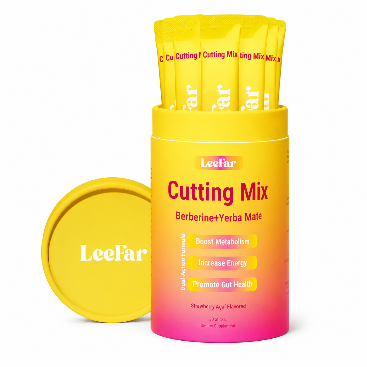 Cutting Drink Mix – Strawberry Açaí Flavor | Berberine + Yerba Mate Supplement, 30 Sticks