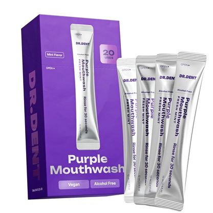 DR.DENT Purple Mouthwash - Sachets 20 Pack - Peroxide-Free - Alcohol Free - Vegan Mint