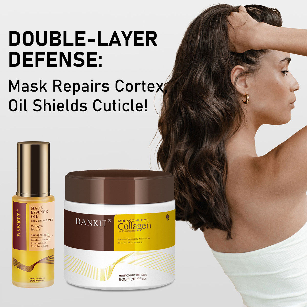 BANKIT Collagen Hair Mask and Moroccan Argan Oil Hair Serum Set, Deep Nourishing and Repairing Treatment for Dry Damaged Frizzy Hair