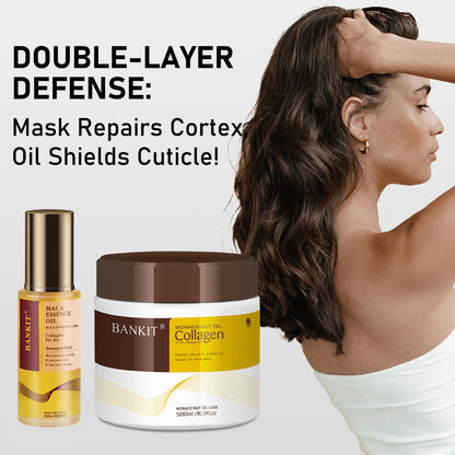 BANKIT Collagen Hair Mask and Moroccan Argan Oil Hair Serum Set, Deep Nourishing and Repairing Treatment for Dry Damaged Frizzy Hair