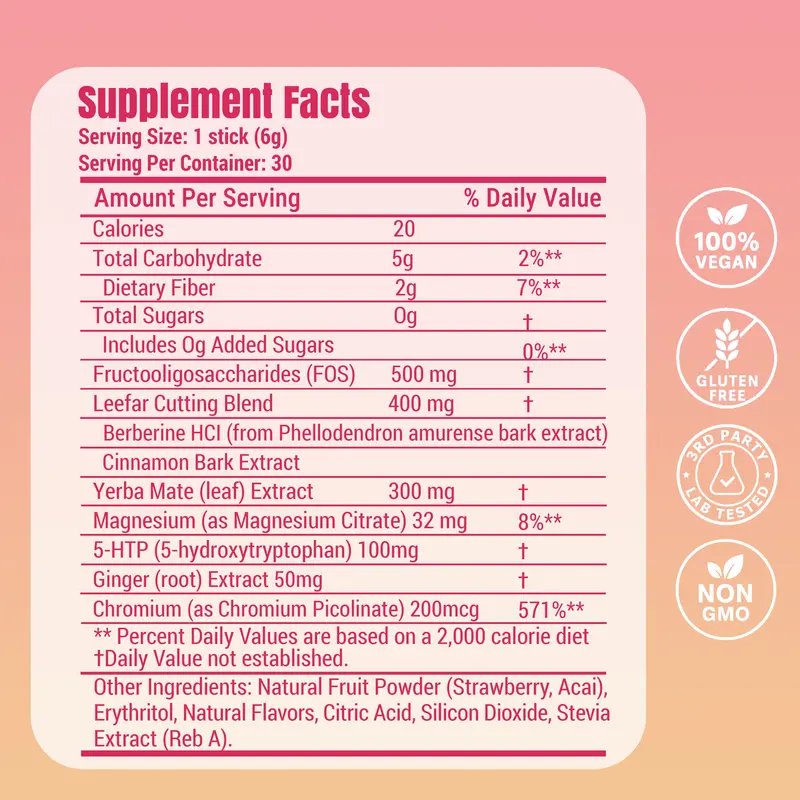 Cutting Drink Mix – Strawberry Açaí Flavor | Berberine + Yerba Mate Supplement, 30 Sticks