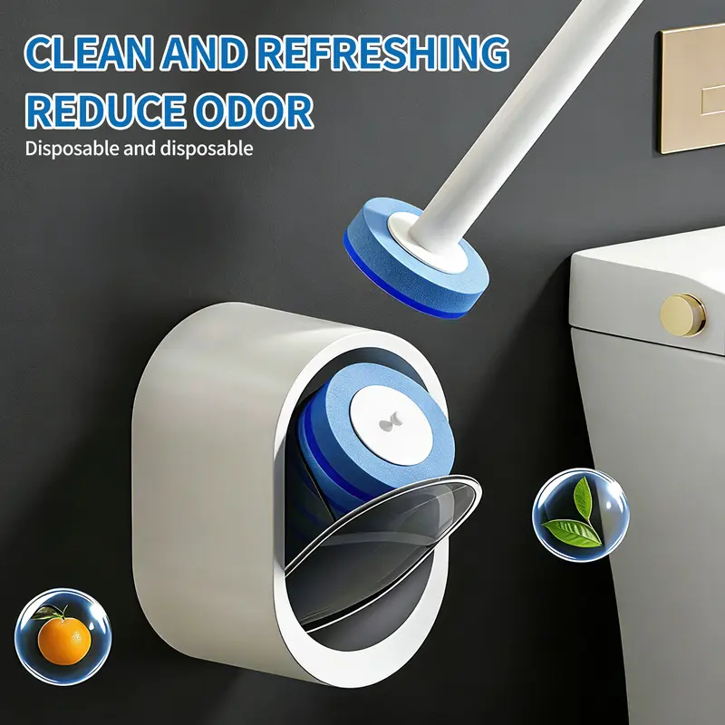 SOPAMI Disposable Toilet Brush Kit - 32 Refill Heads & Holder, Rotating No-Touch Deep Cleaner for Under-Rim & Corner, Bathroom Cleaning Tool for Home, RV