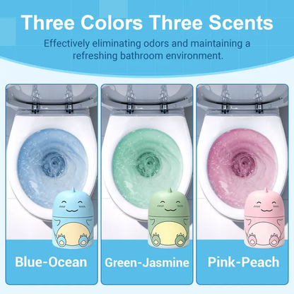 Cute Dinosaur-Shaped Toilet Bowl Cleaner Bottle, Bathroom Toilet Tank Cleaner with Ocean, Jasmine, and Peach Scent,Three bottles can be used for 9 months (Three colors and three bottles) Powerful Cleaning Tablets Household