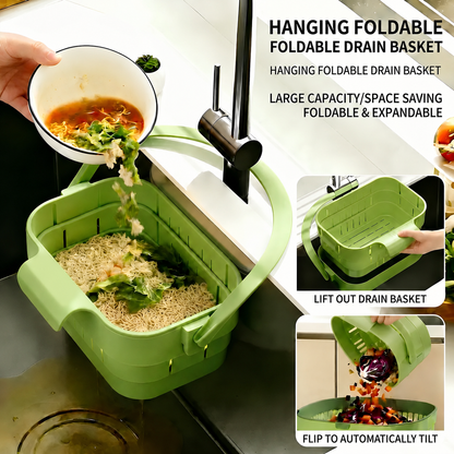 AA Foldable Hanging Kitchen Sink Drain Basket, Stainless Steel Kitchen Accessories - Hands-Free Hygienic Design, High-Efficiency Anti-Clog System, Tool-Free Installation, Slim Space-Saving, Easy-Clean, Low-Maintenance Strainer Kitchenware