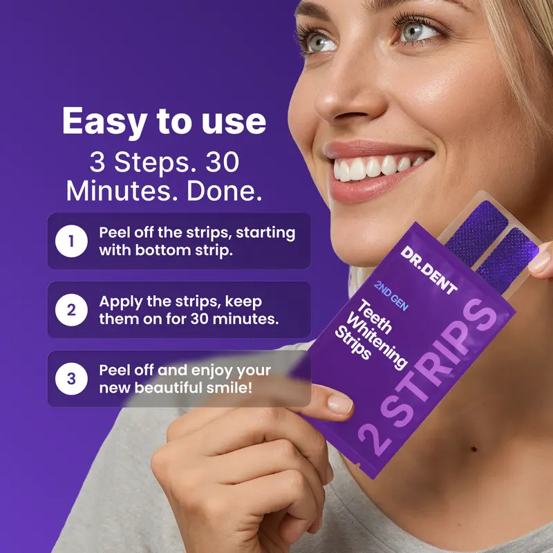 Teeth Whitening Strips – Peroxide-Free 30-Minute Whitening Kit, 14 Strips, Vegan Easy Peel-Off Formula