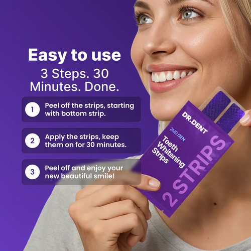 Teeth Whitening Strips – Peroxide-Free 30-Minute Whitening Kit, 14 Strips, Vegan Easy Peel-Off Formula