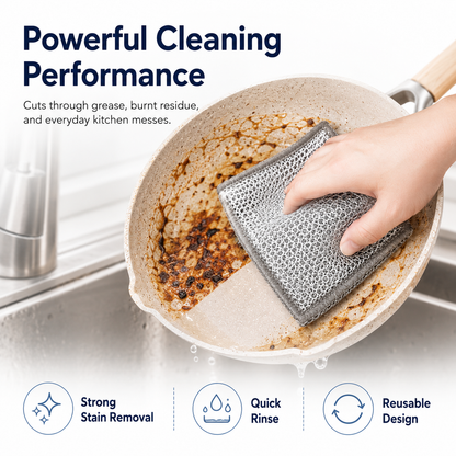 10 Counts Dishwashing Rags，Multipurpose Non-Scratch Wire Dishcloths for Wet and Dry Use, Reusable Wire Cleaning Cloths for Kitchen, Sinks, and Pans Silver Removable, Washable & More