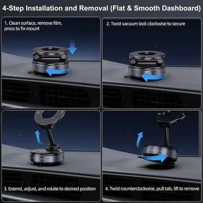 Foldable Magnetic Car Phone Holder - 20 N52 Magnets, Vacuum Suction Cup with Heat-Resistant Nano-Adhesive Base, Auto Accessories, Car Stuff, Phone Accessories for MagSafe Devices