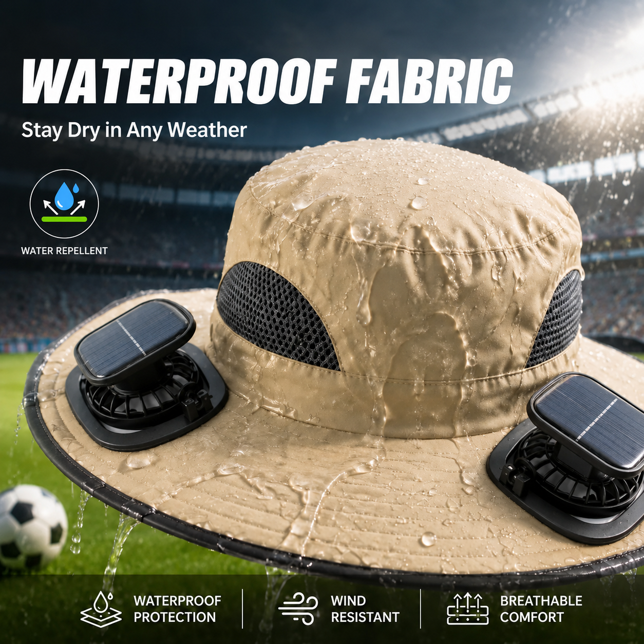 New Solar-Powered Outdoor Cooling Fan Hat — Sun Protection Hat with Solar Fan | Dual-Power Rechargeable Fan | Outdoor Water-Resistant Fan | Ideal for Sporting Events | Unisex Design