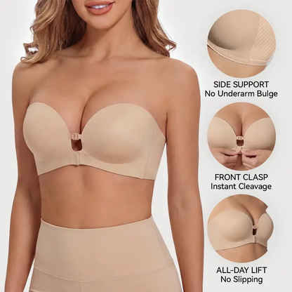 Womens Strapless Front Closure Bra Push Up Lift Bra Padded Add Cup Non Slip Anti-Slip Grip Wireless Supportive Seamless Comfortable Tube Jelly Bra A B C Cup#TikTokShopDealsforYouDays