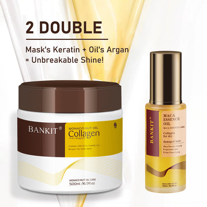 BANKIT Collagen Hair Mask and Moroccan Argan Oil Hair Serum Set, Deep Nourishing and Repairing Treatment for Dry Damaged Frizzy Hair