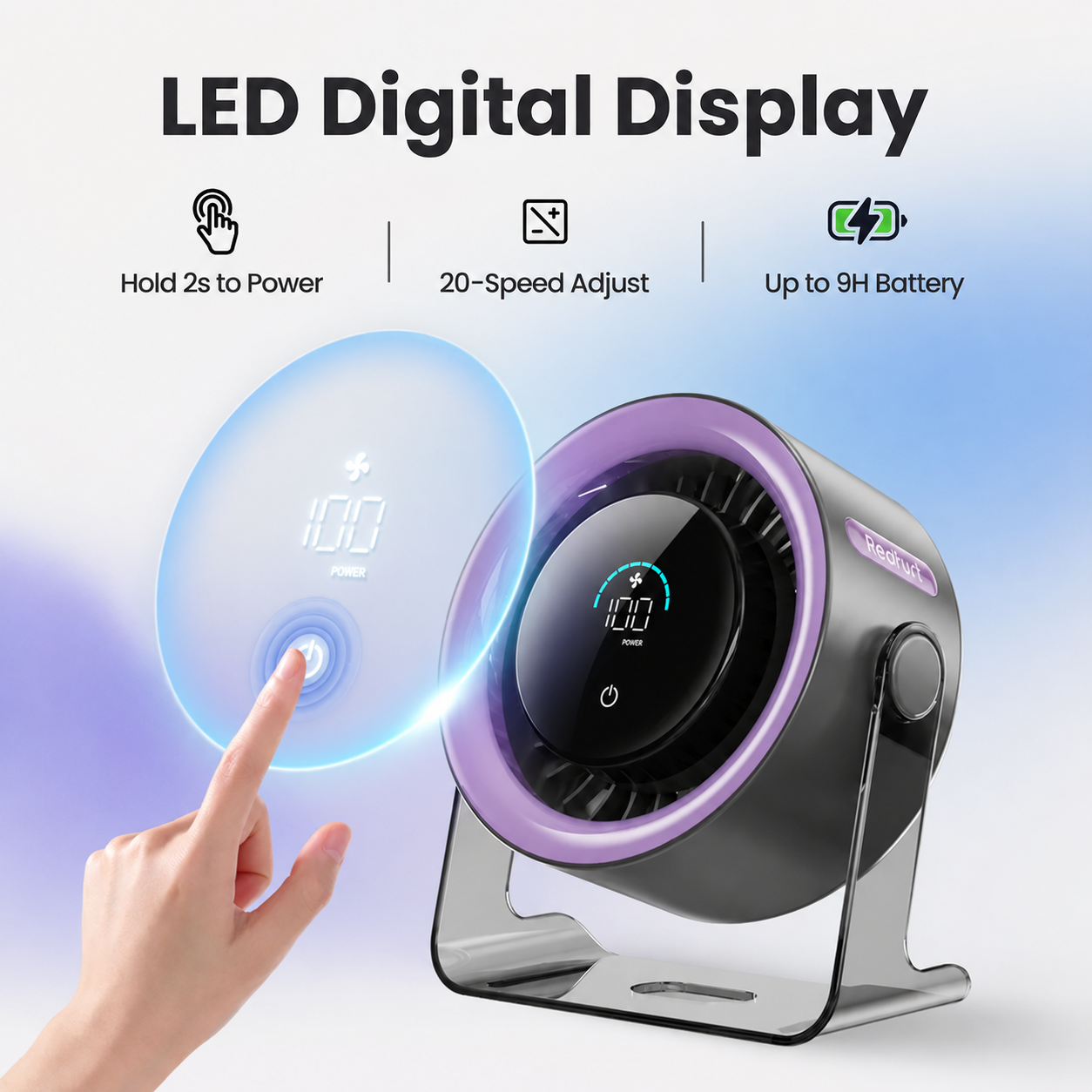 2026 Desk Fan with LED Display USB Powered Portable 100 Speeds 120° Tilt Quiet Long Battery Life Oscillating Table Fan for Bedroom Office Home Camping
