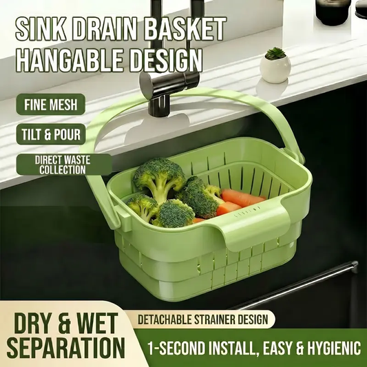 AA Foldable Hanging Kitchen Sink Drain Basket, Stainless Steel Kitchen Accessories - Hands-Free Hygienic Design, High-Efficiency Anti-Clog System, Tool-Free Installation, Slim Space-Saving, Easy-Clean, Low-Maintenance Strainer Kitchenware