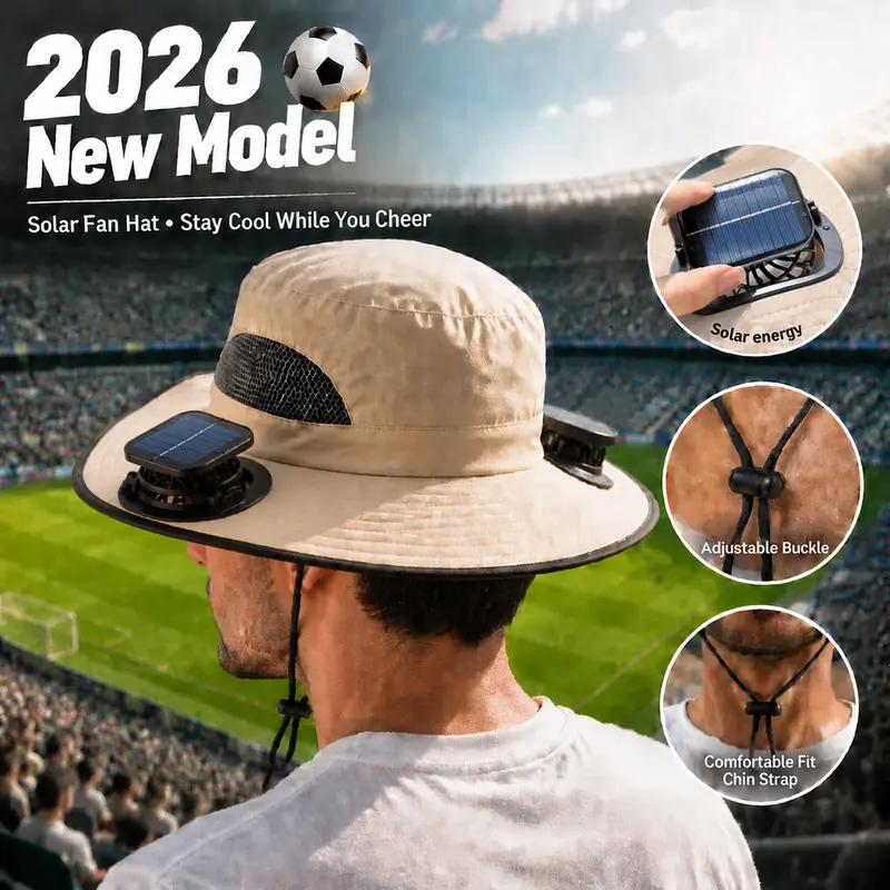 New Solar-Powered Outdoor Cooling Fan Hat — Sun Protection Hat with Solar Fan | Dual-Power Rechargeable Fan | Outdoor Water-Resistant Fan | Ideal for Sporting Events | Unisex Design