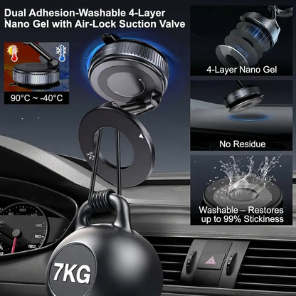 Foldable Magnetic Car Phone Holder - 20 N52 Magnets, Vacuum Suction Cup with Heat-Resistant Nano-Adhesive Base, Auto Accessories, Car Stuff, Phone Accessories for MagSafe Devices