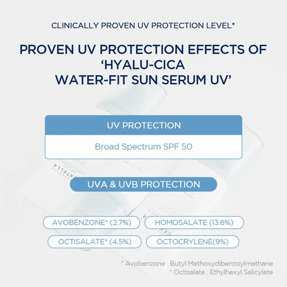 Hyalu-Cica Water-Fit Sun Serum UV 50ml (OTC) - Lightweight Sunscreen for Daily Use, Korean Sunscreen, Watery and Creamy Texture, Sunscreen for Sensitive Skin
