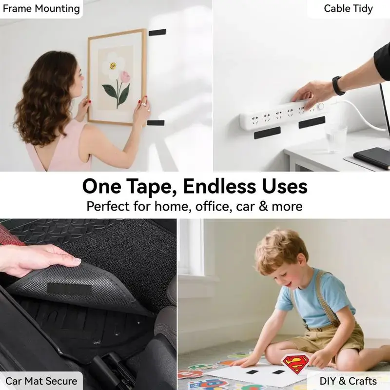 Heavy Duty Waterproof Self-Adhesive Double Sided Hook and Loop Strips, Reusable Mounting Tape for Wall Hanging Picture Frames, Frame Wall Decor, Cable Organizer (Home & Office Use),campingessentials,outdoorfurnitureset,campinggear