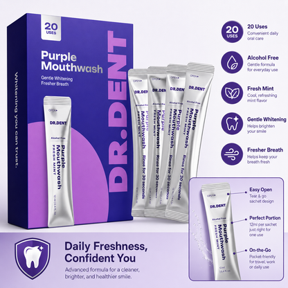 Purple Mouthwash - Sachets 20 Pack - Peroxide-Free - Alcohol Free - Vegan Mint