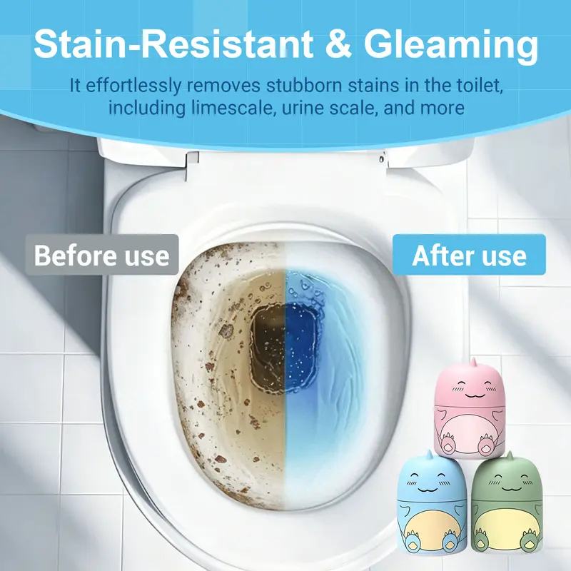Cute Dinosaur-Shaped Toilet Bowl Cleaner Bottle, Bathroom Toilet Tank Cleaner with Ocean, Jasmine, and Peach Scent,Three bottles can be used for 9 months (Three colors and three bottles) Powerful Cleaning Tablets Household
