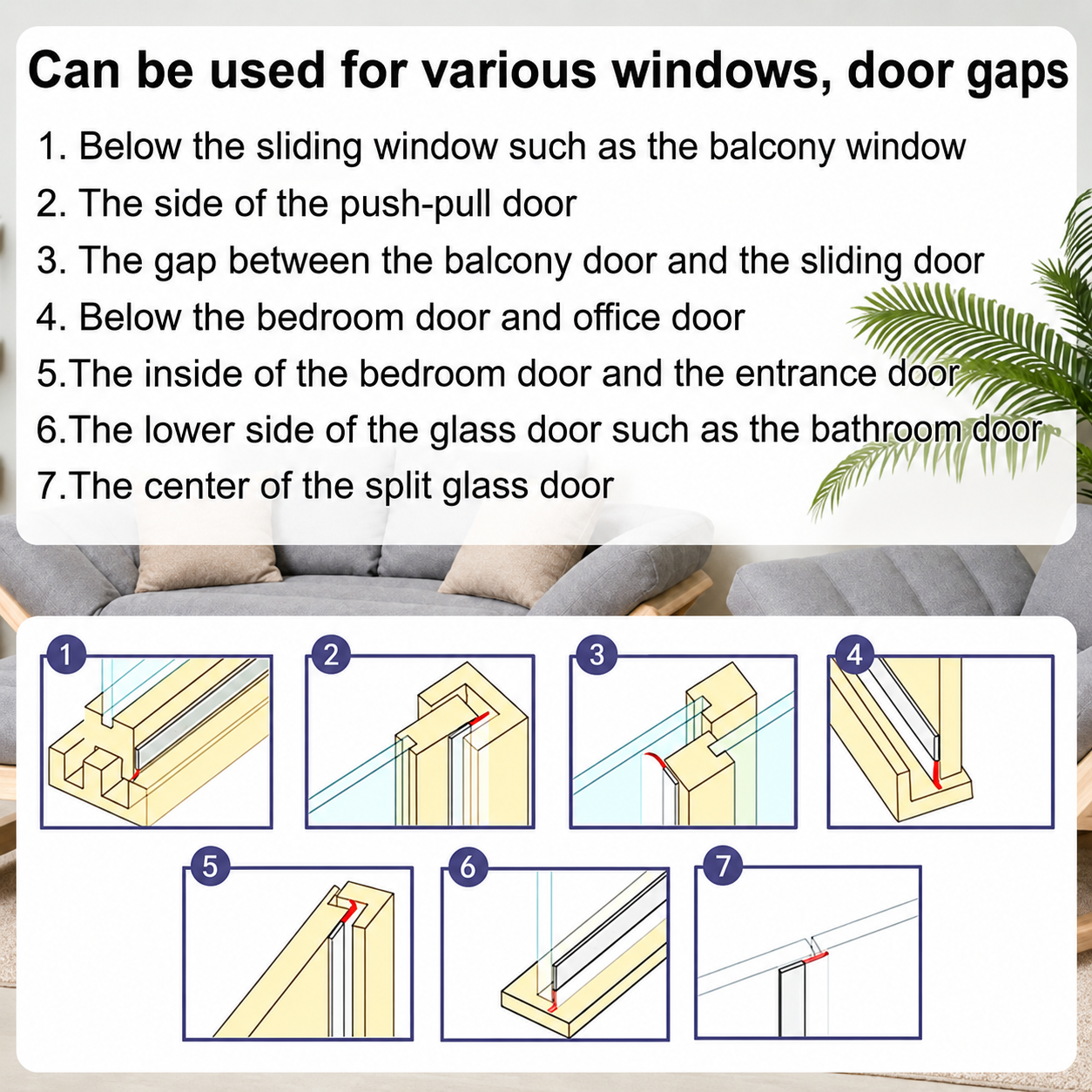 16.4Ft Door Weather Stripping, (1.38in Width) Weather Stripping Door Draft Stopper Adhesive Seal Strip Anti Draft Insulation Tape for Doors Windows and Shower Doors