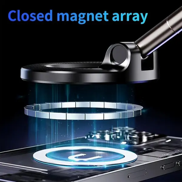 Foldable Magnetic Car Phone Holder - 20 N52 Magnets, Vacuum Suction Cup with Heat-Resistant Nano-Adhesive Base, Auto Accessories, Car Stuff, Phone Accessories for MagSafe Devices
