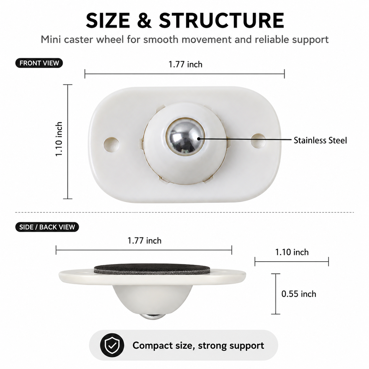 8 Counts Self Adhesive Mini Caster Wheels，360 Degree Rotation,durable,Strong Load Low Noise Self Caster Wheels