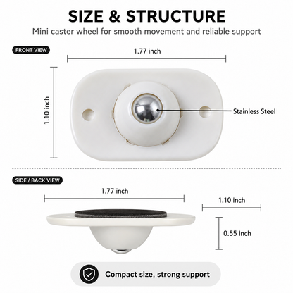 8 Counts Self Adhesive Mini Caster Wheels，360 Degree Rotation,durable,Strong Load Low Noise Self Caster Wheels