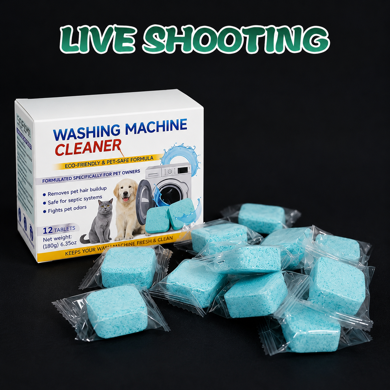 Washing Machine Cleaner Tablets 12 pack pet safe eco friendly cleaning tablets neutralizes pet related odors deep cleans grime keeps washing machine fresh easy to use