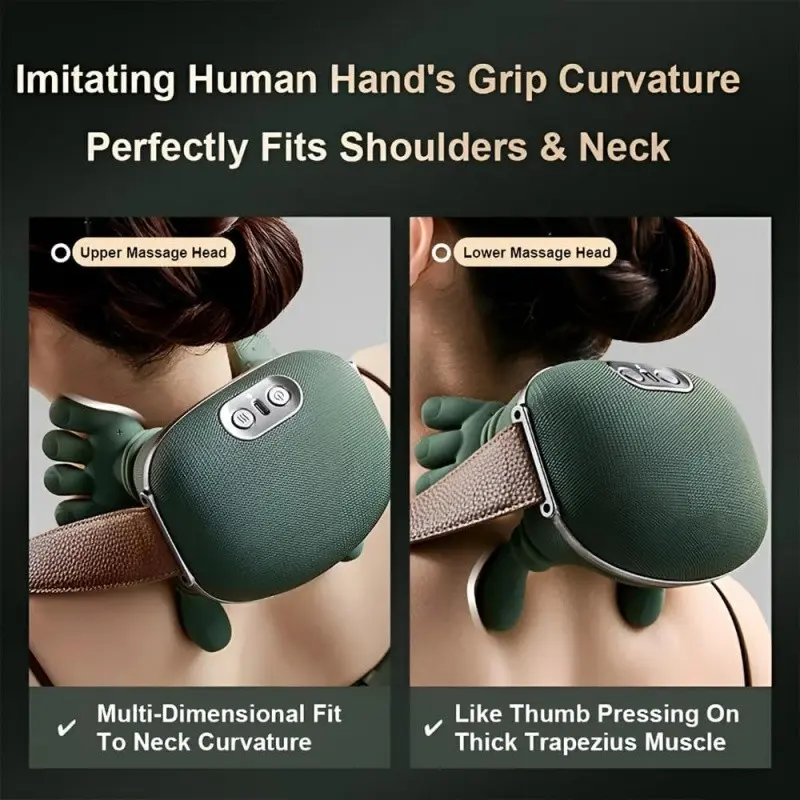 Bionic hand heating massage device, used for deep tissue pain relief, wireless portable electric finger pressure 4D kneading massage, simulates human hand, suitable for neck/shoulder/leg massage, ideal for home massage, Usb rechargeable massagers