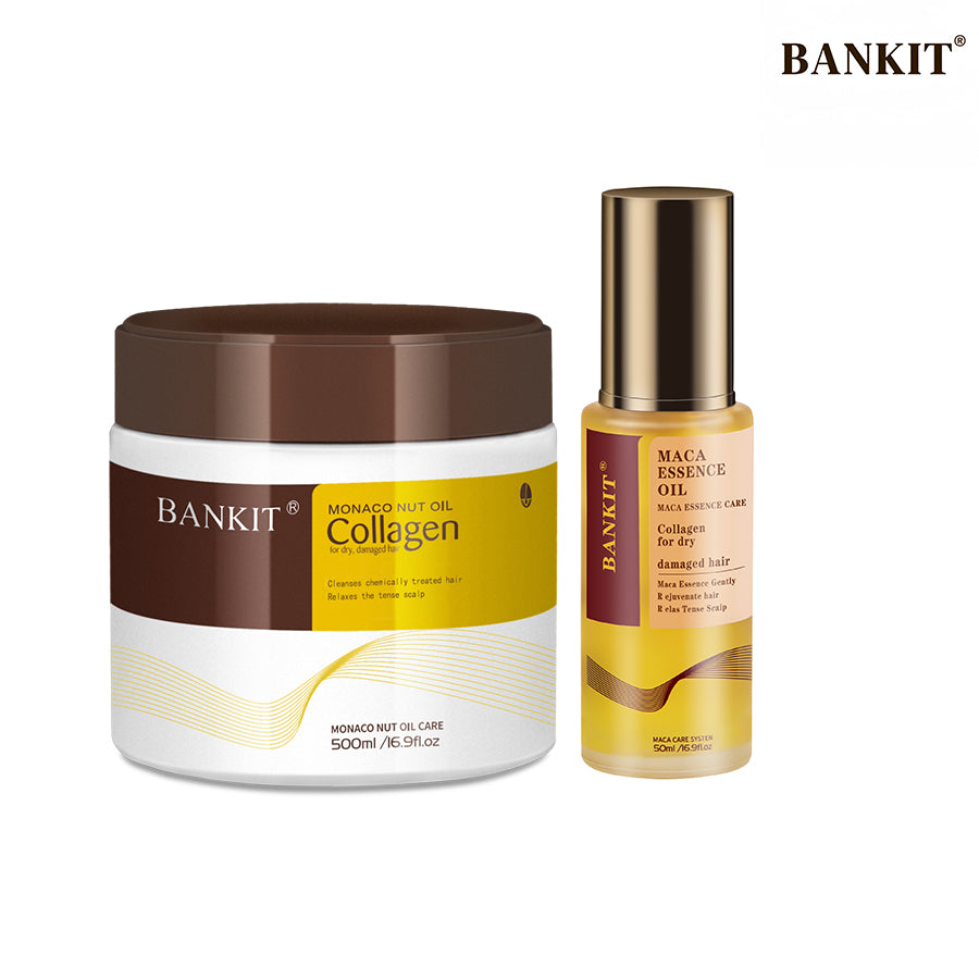 BANKIT Collagen Hair Mask and Moroccan Argan Oil Hair Serum Set, Deep Nourishing and Repairing Treatment for Dry Damaged Frizzy Hair