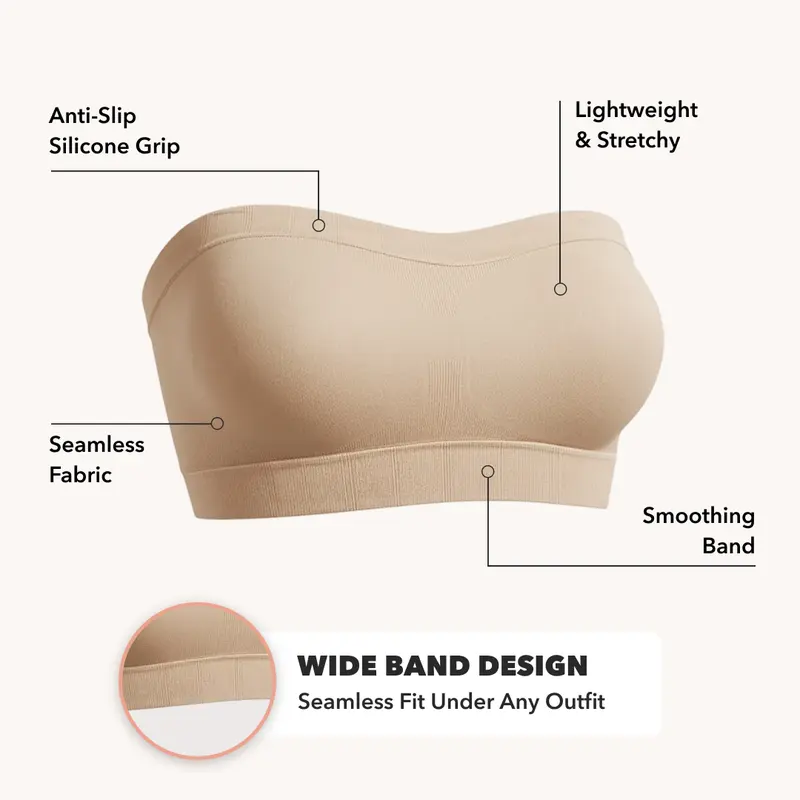 Truekind Convertible Strapless Bandeau Bra with Wireless Comfort, Anti-Slip Grip & Removable Straps Fit Outfits