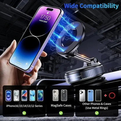 Foldable Magnetic Car Phone Holder - 20 N52 Magnets, Vacuum Suction Cup with Heat-Resistant Nano-Adhesive Base, Auto Accessories, Car Stuff, Phone Accessories for MagSafe Devices