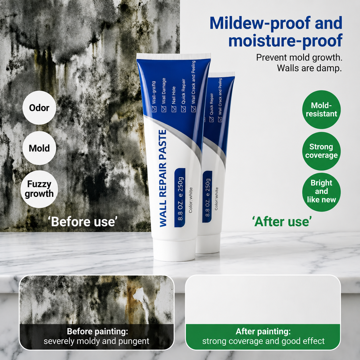 Drywall Patch Repair Kit – 250g Fast-Drying Mending Compound + Multi-Purpose Concrete Sealant + Waterproof Caulking Tools for Cracks, Holes & Leaks