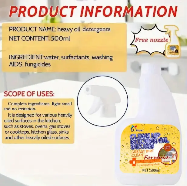 500ml Kitchen Spray Cleaner & Degreaser - Antibacterial Lemon Scented Quick Grease Removal No Residue Not Harmful to Hands 99.9% Sterilization Household Home Cleaning Products Household Scented