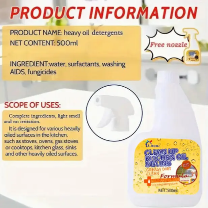 500ml Kitchen Spray Cleaner & Degreaser - Antibacterial Lemon Scented Quick Grease Removal No Residue Not Harmful to Hands 99.9% Sterilization Household Home Cleaning Products Household Scented