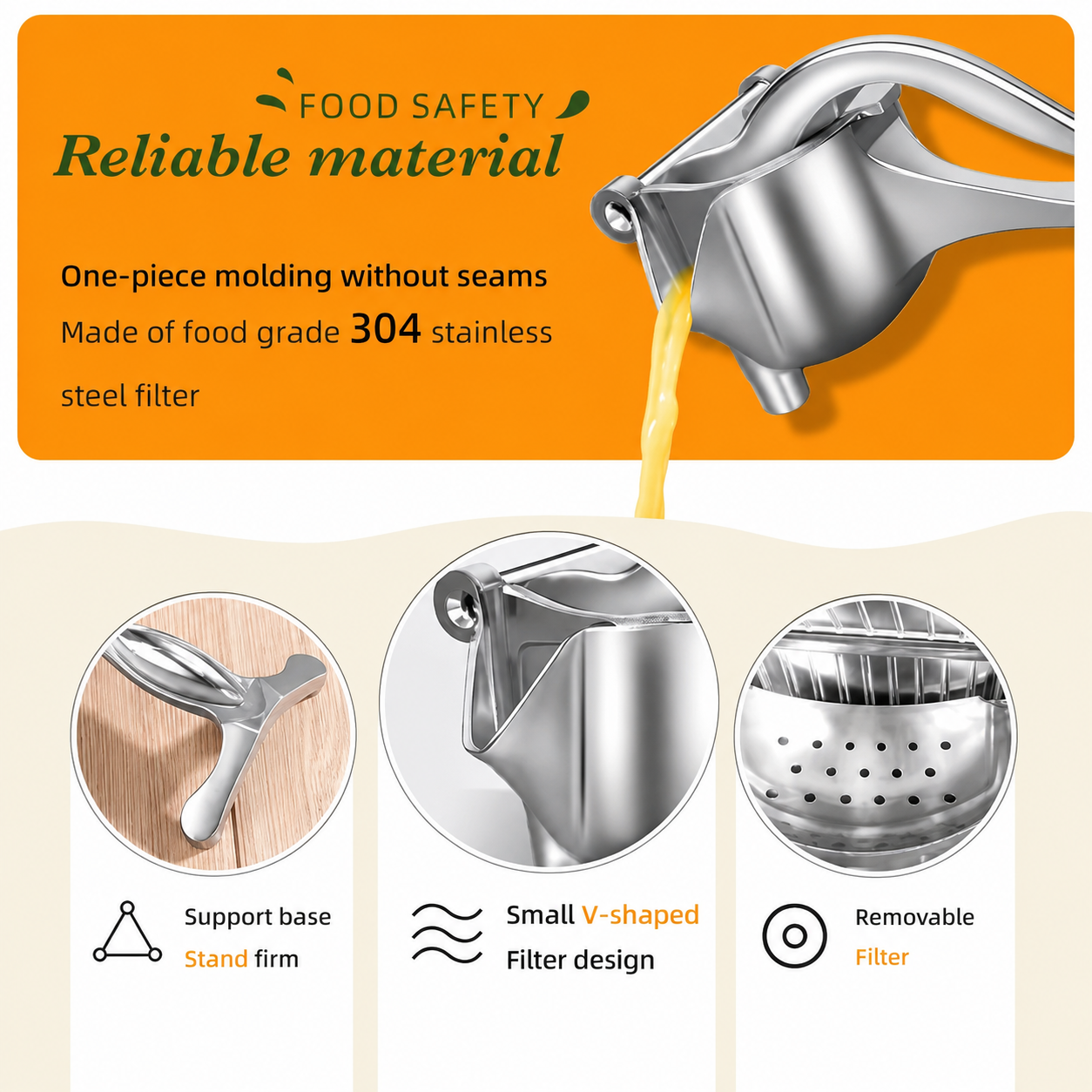 Hand Juicer Squeezer - Portable Multifunctional Manual Fruit Juicer Quiet Operation Easy Cleaning Detachable Head Press Sturdy Food Grade Juicermachine Kitchen Gadget Utensils