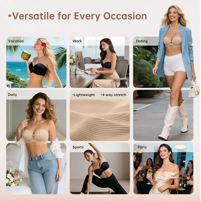 Womens Strapless Front Closure Bra Push Up Lift Bra Padded Add Cup Non Slip Anti-Slip Grip Wireless Supportive Seamless Comfortable Tube Jelly Bra A B C Cup#TikTokShopDealsforYouDays