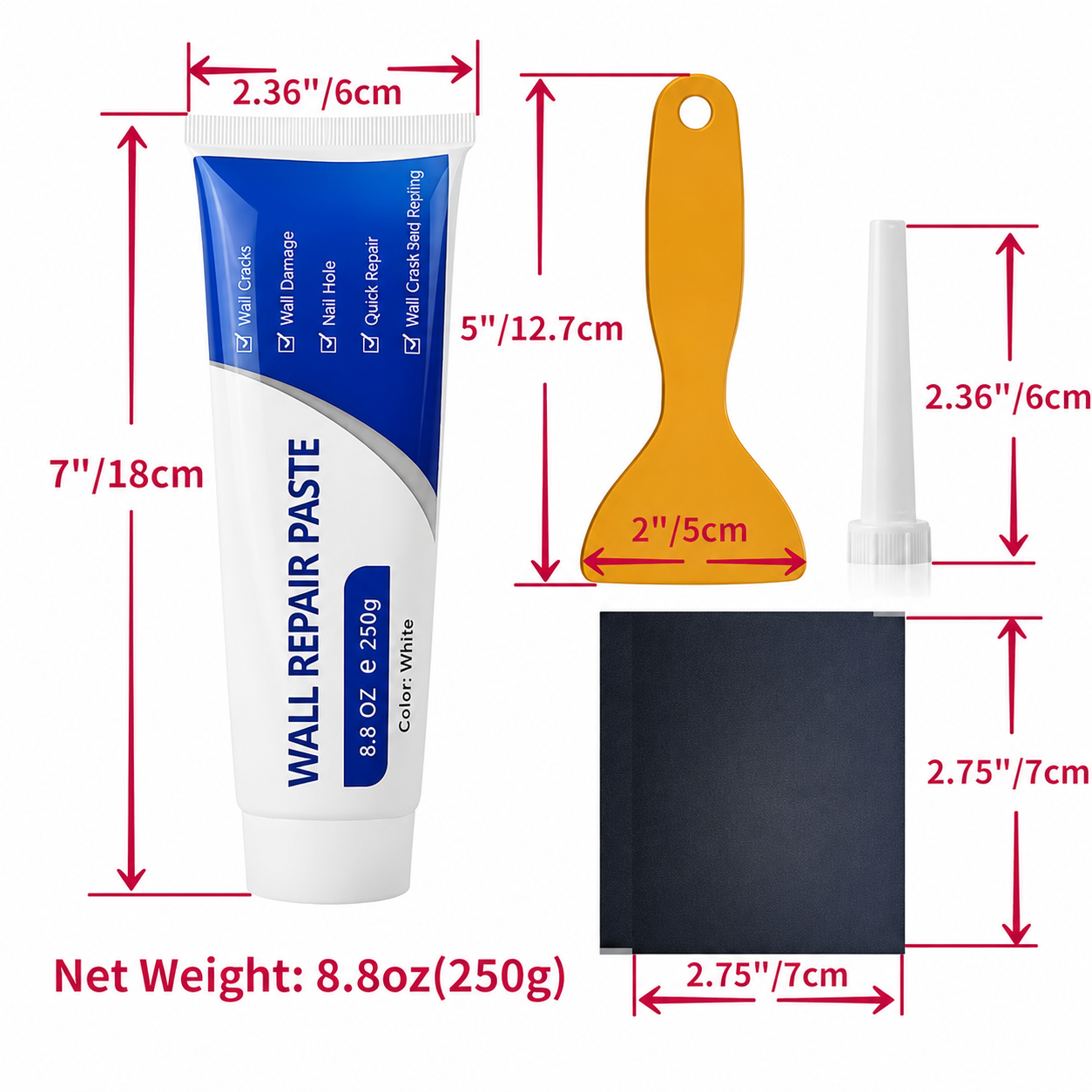 Drywall Patch Repair Kit – 250g Fast-Drying Mending Compound + Multi-Purpose Concrete Sealant + Waterproof Caulking Tools for Cracks, Holes & Leaks