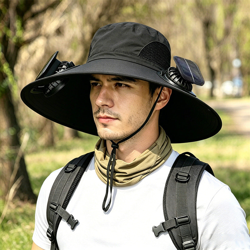 New Solar-Powered Outdoor Cooling Fan Hat — Sun Protection Hat with Solar Fan | Dual-Power Rechargeable Fan | Outdoor Water-Resistant Fan | Ideal for Sporting Events | Unisex Design