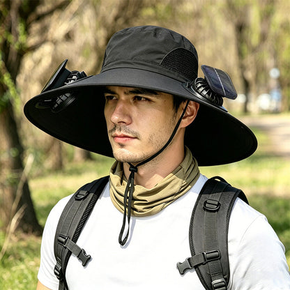 New Solar-Powered Outdoor Cooling Fan Hat — Sun Protection Hat with Solar Fan | Dual-Power Rechargeable Fan | Outdoor Water-Resistant Fan | Ideal for Sporting Events | Unisex Design