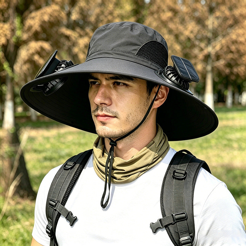 New Solar-Powered Outdoor Cooling Fan Hat — Sun Protection Hat with Solar Fan | Dual-Power Rechargeable Fan | Outdoor Water-Resistant Fan | Ideal for Sporting Events | Unisex Design