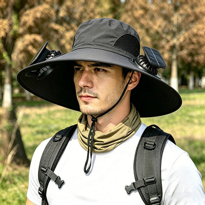 New Solar-Powered Outdoor Cooling Fan Hat — Sun Protection Hat with Solar Fan | Dual-Power Rechargeable Fan | Outdoor Water-Resistant Fan | Ideal for Sporting Events | Unisex Design
